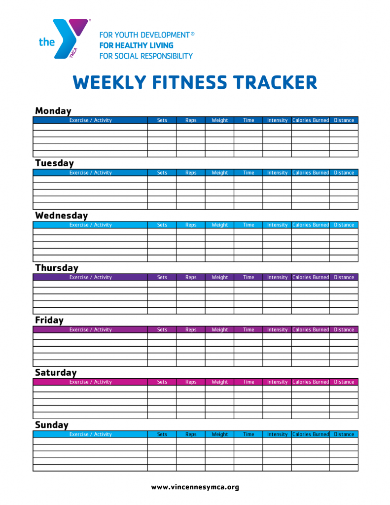 YMCA of Vincennes Weekly Fitness Tracking Printable - The YMCA of Vincennes