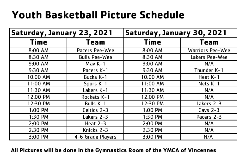 Youth Basketball Schedules The YMCA of Vincennes
